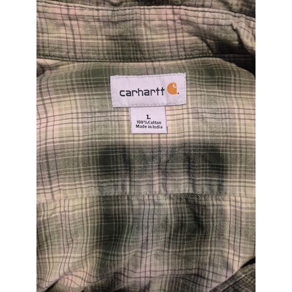 Carhartt Men's Plaid Flannel Shirt Long Sleeve Button Up Size L Green - Picture 3 of 4